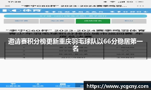 邀请赛积分榜更新重庆羽毛球队以66分稳居第一名