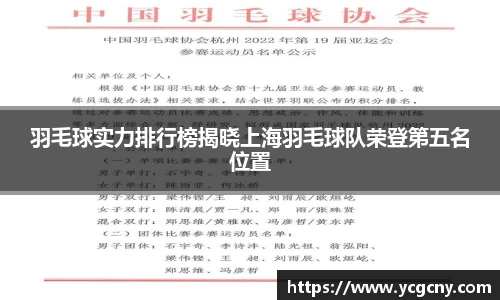 羽毛球实力排行榜揭晓上海羽毛球队荣登第五名位置
