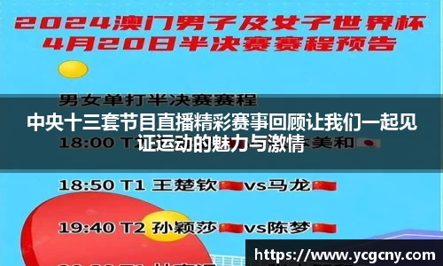 中央十三套节目直播精彩赛事回顾让我们一起见证运动的魅力与激情