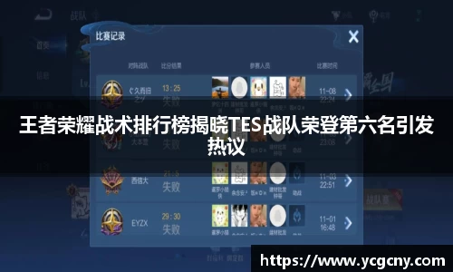 王者荣耀战术排行榜揭晓TES战队荣登第六名引发热议